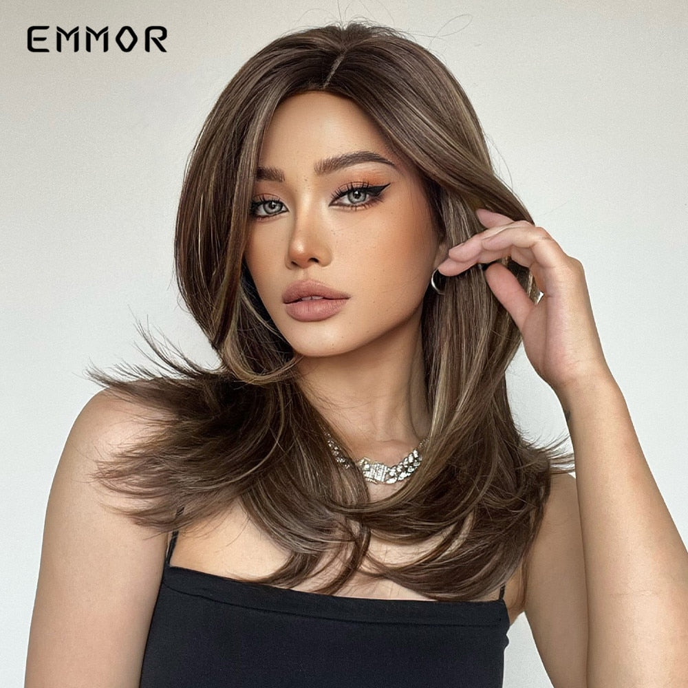 Synthetic Women Long Wavy Wigs Brown with Blonde Wigs Natural Wavy Heat Resistant Wig for Women Wigs
