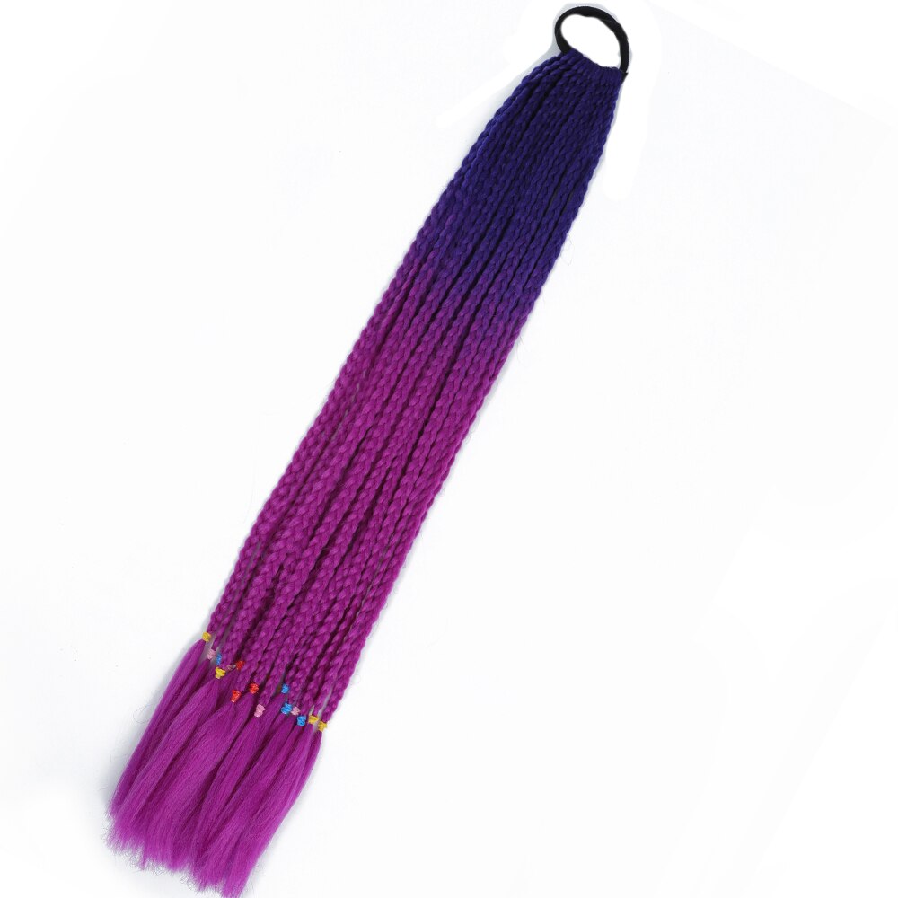 Colored Gradient Box Braided Ponytail For Girls With Elastic Hair Band Rubber Band Hair Accessories Wig Headband Hairpiece