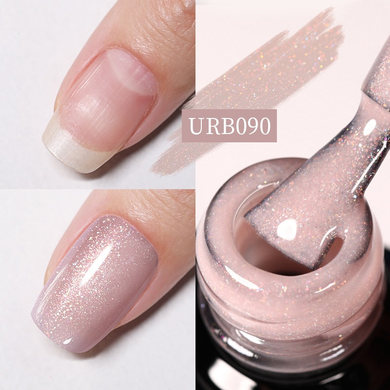 Aurora Rubber Gel Nail Iridescent Pearl Effect Metallic Mirror Nails Manicure Soak Off UV LED No Wipe Top Coat Base Gel