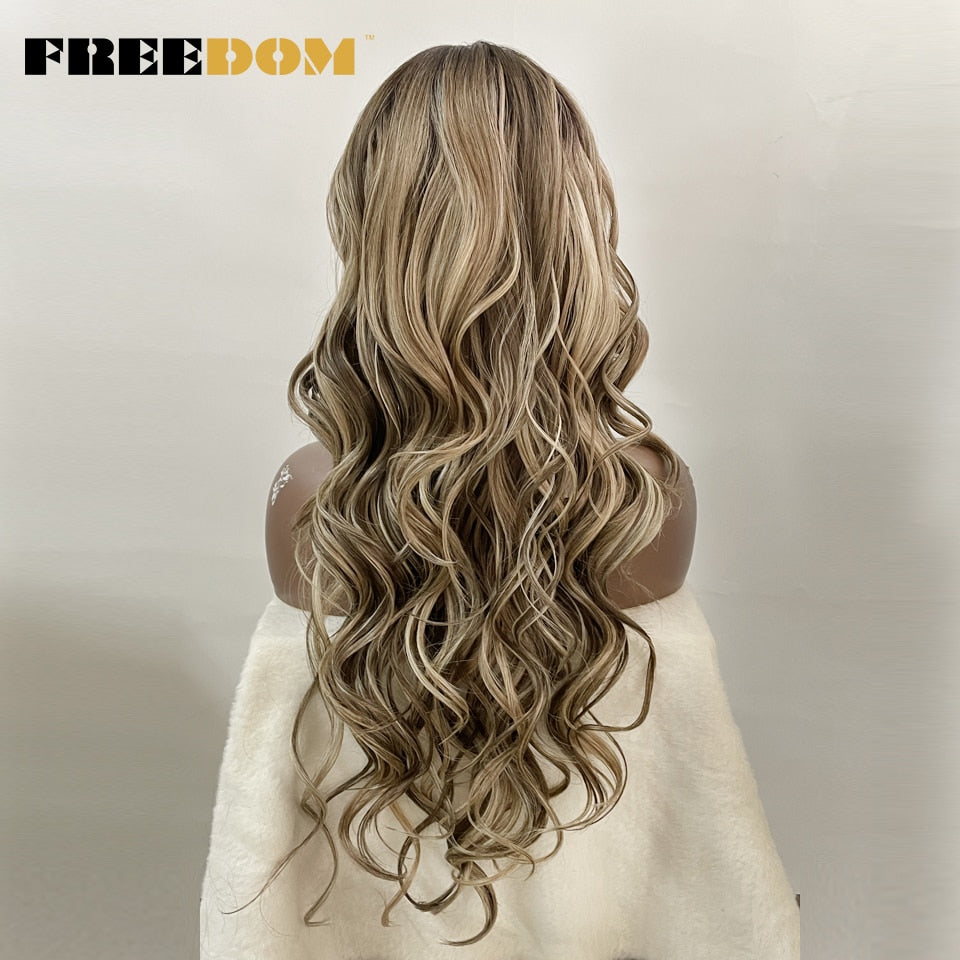 Synthetic Lace Wigs For Black Women Highlight Orange Ginger Blue Red T Part Lace Wig Ombre Brown Long Wavy Cosplay Wigs