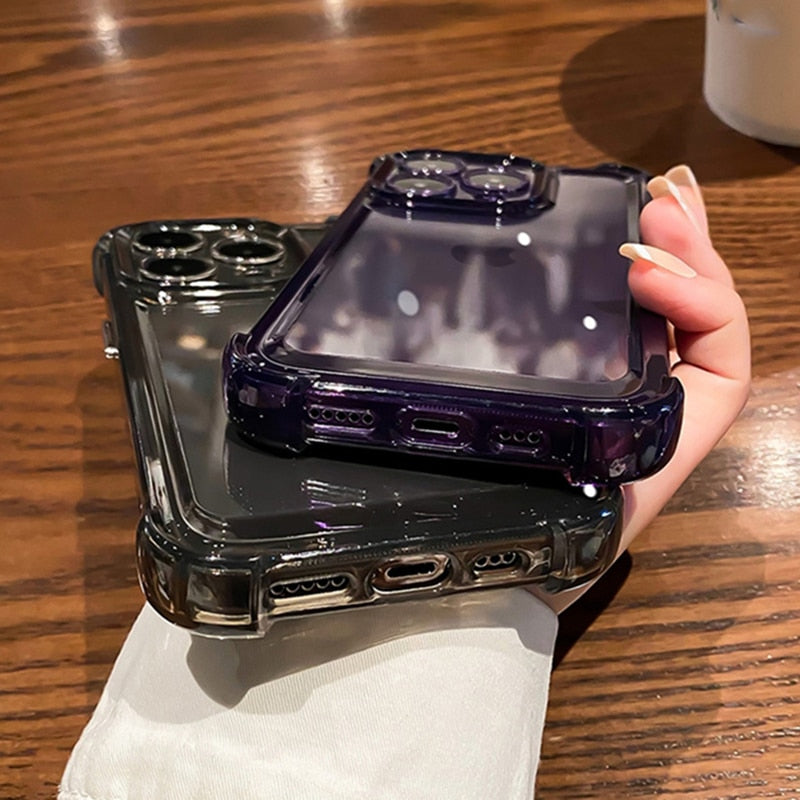 Luxury Shockproof Clear Phone Case For iPhone 14 13 12 11 15 Pro Max X XR XS 8 Plus Silicone Bumper Transparent Hard Back Cover