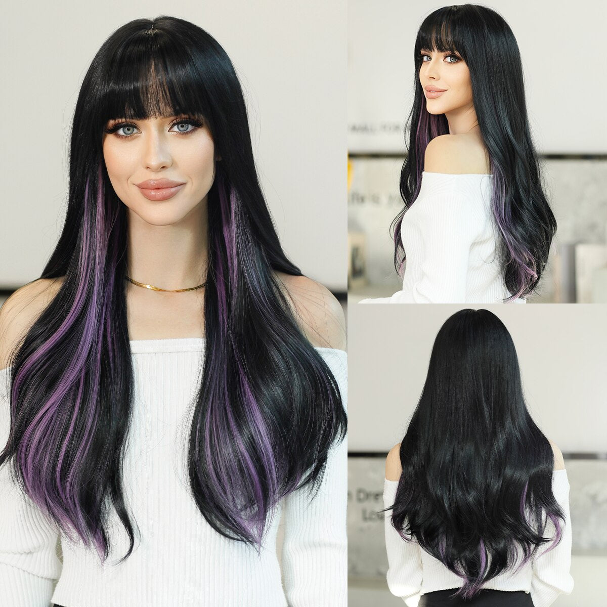 Long Wavy Middle Part Wine Red Wig for Women Daily Cosplay Party Synthetic Highlight Pink Hair Wigs Lolita Heat Resistant