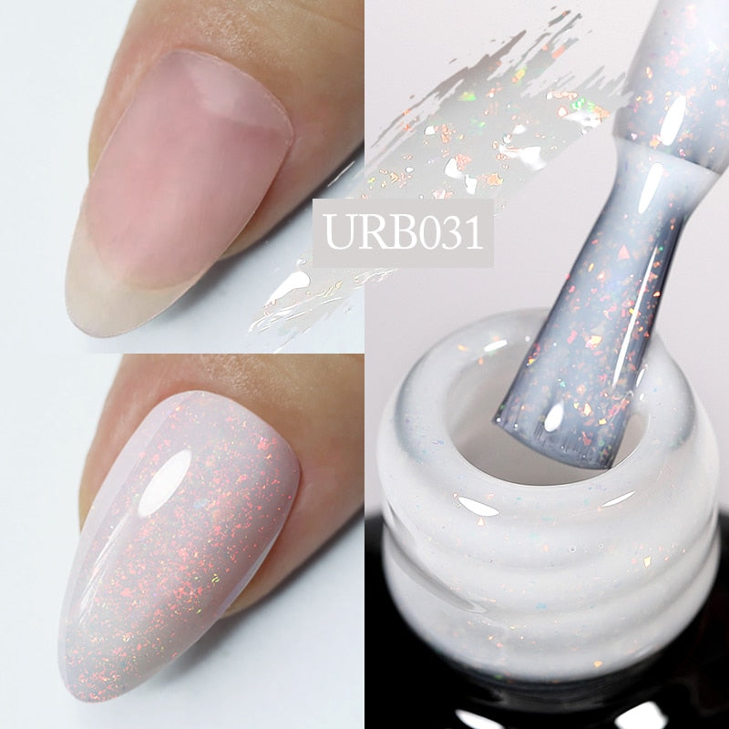 Aurora Rubber Gel Nail Iridescent Pearl Effect Metallic Mirror Nails Manicure Soak Off UV LED No Wipe Top Coat Base Gel