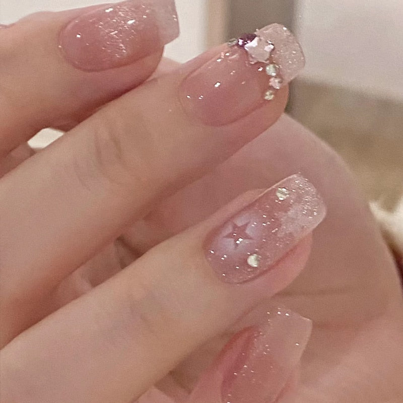24pcs Butterfly decorated false nails Removable Long Paragraph Manicure fake nail tips full cover acrylic for girls nail