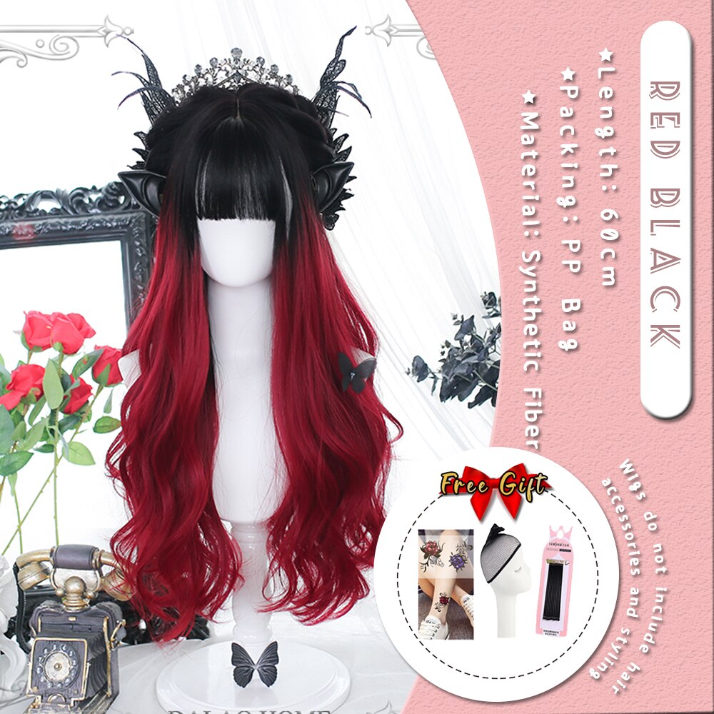 Extra Long Curly Hair with Bangs Cosplay Party Lolita Synthetic Wigs Heat Resistant Fiber