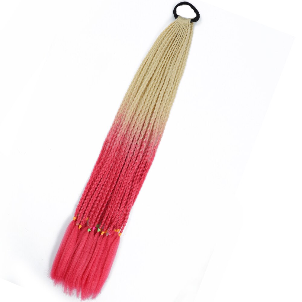 Colored Gradient Box Braided Ponytail For Girls With Elastic Hair Band Rubber Band Hair Accessories Wig Headband Hairpiece