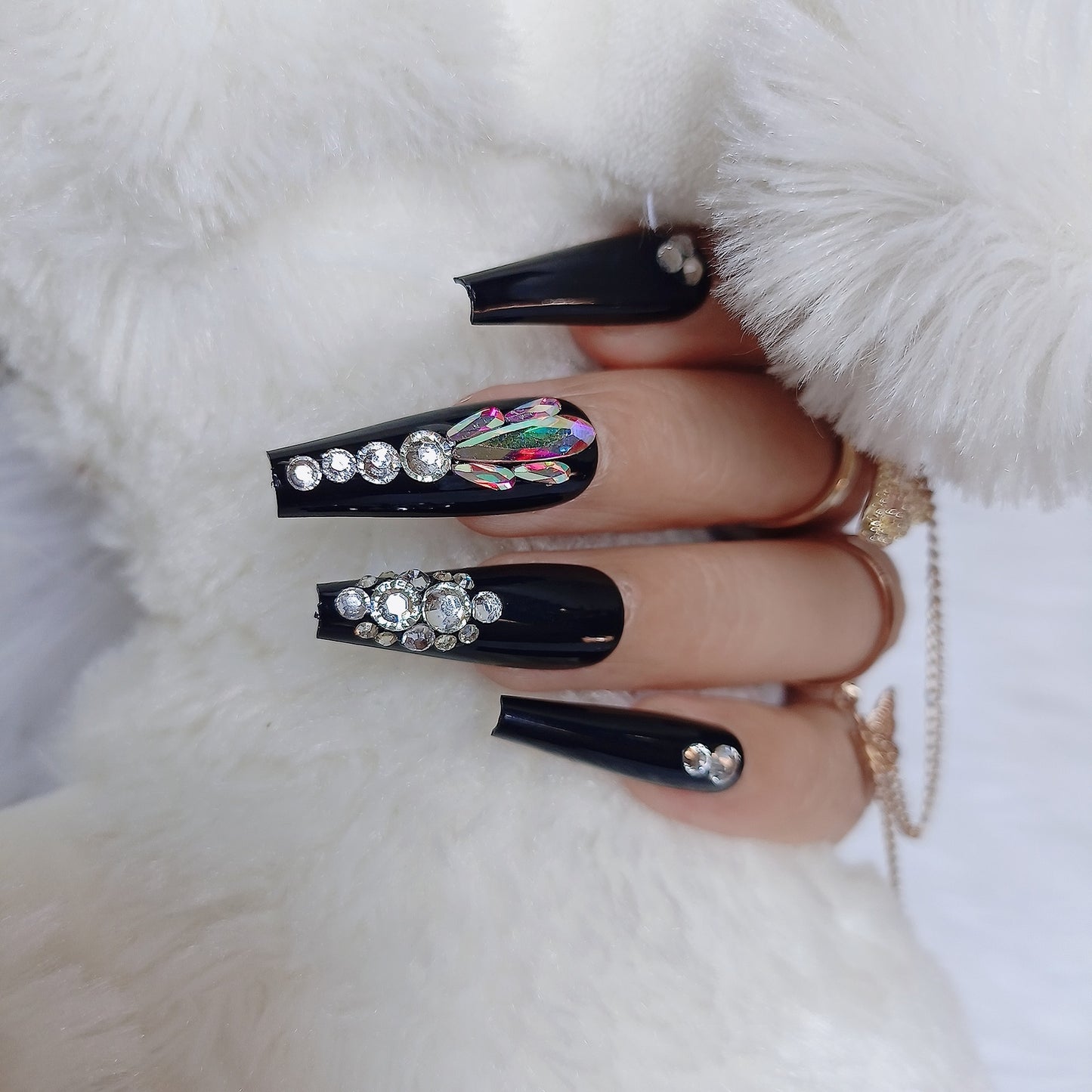 24pcs luxury jewelry long ballet coffin fake nails crystal diamond Transparent