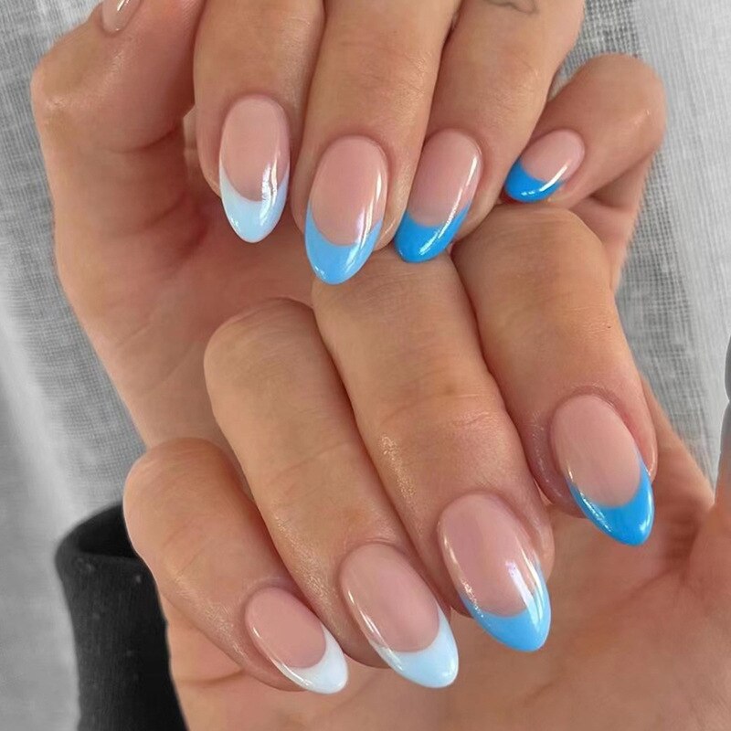 24pcs Almond Full Cover y2k black Sweet Fake Nails with glue cool Stiletto press on nails French artificial Nails With designs
