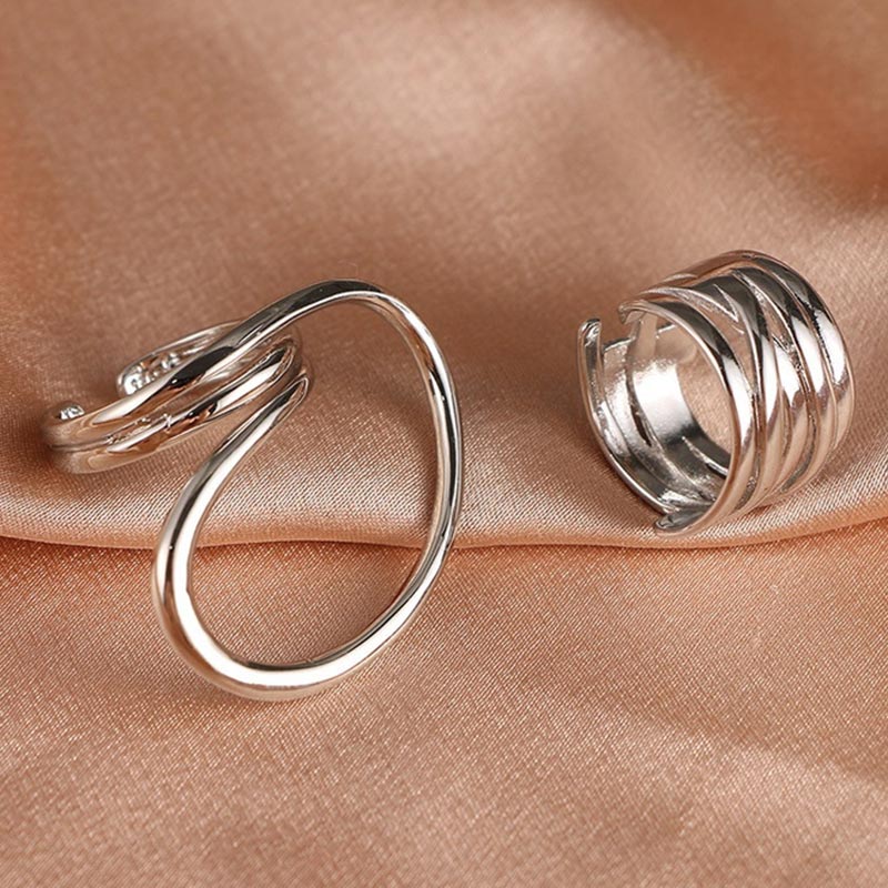 2pcs Geometric Adjustable Rings Set for Women Korean Style Fashion Couple Ring Party Bridal Jewelry Accessories