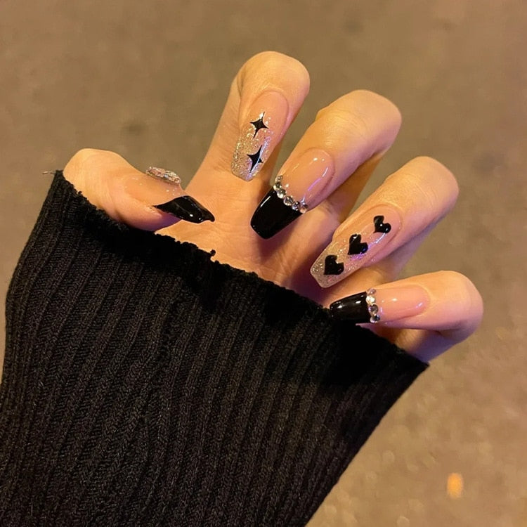 24pcs Butterfly decorated false nails Removable Long Paragraph Manicure fake nail tips full cover acrylic for girls nail