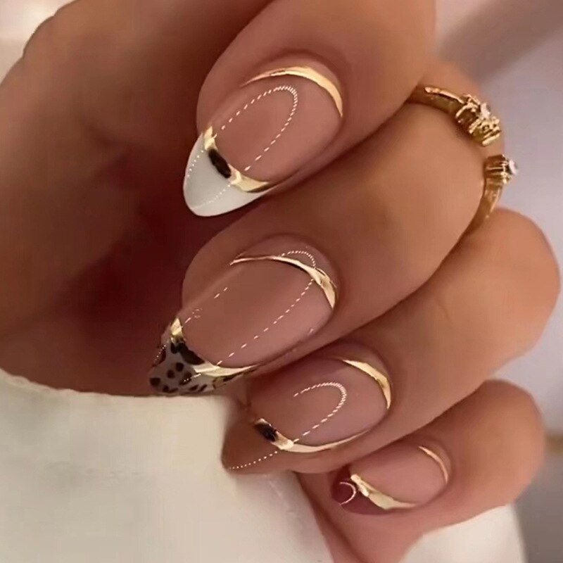 24pcs Almond Full Cover y2k black Sweet Fake Nails with glue cool Stiletto press on nails French artificial Nails With designs