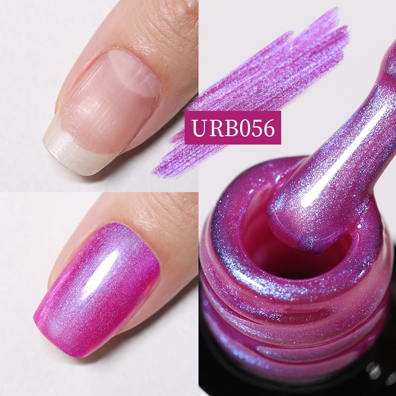 Aurora Rubber Gel Nail Iridescent Pearl Effect Metallic Mirror Nails Manicure Soak Off UV LED No Wipe Top Coat Base Gel