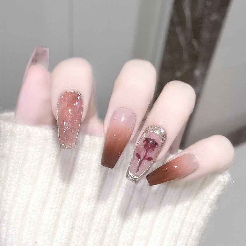 24pcs Press on Nails Short Fake Nails with Glue Jelly Gradient Design Detachable Artificial Nail Acrylic Coffin False Nails Tips
