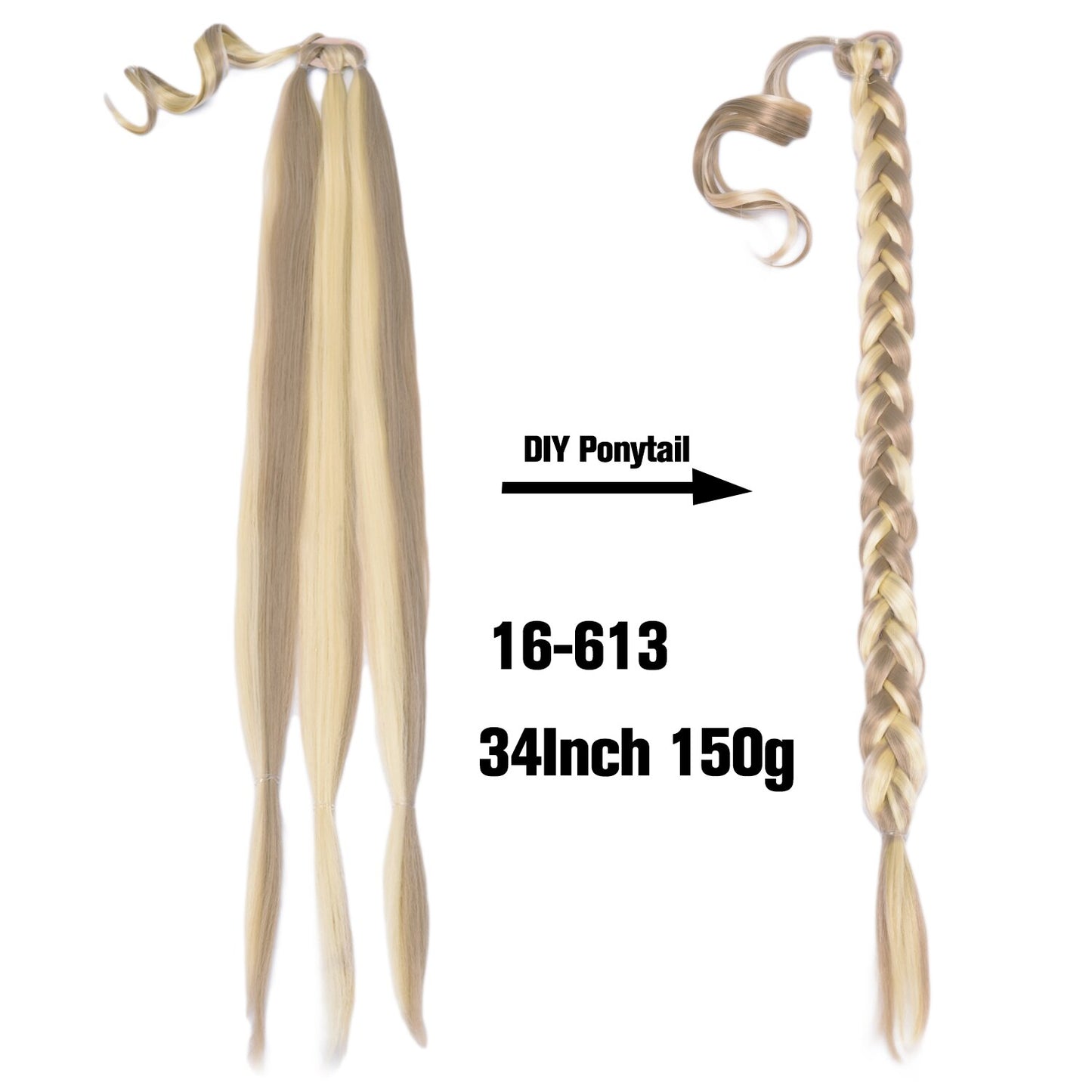 Synthetic Braided Plaited Fishtail Fishbone Drawstring Ponytail 20Inch Long Ombre Blonde Pink Hair Extensions For Women
