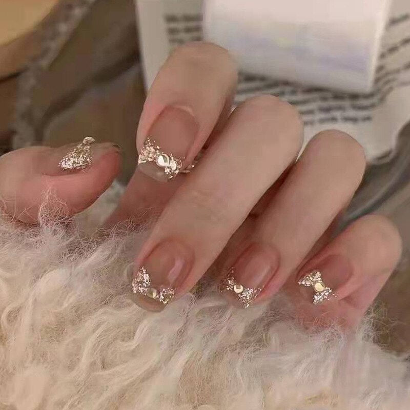 24pcs Butterfly decorated false nails Removable Long Paragraph Manicure fake nail tips full cover acrylic for girls nail