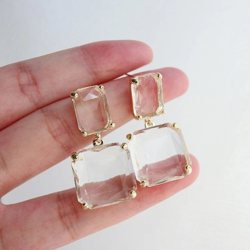 Transparent Resin Pendant Hanging Earring Bohemia Trendy Geometric Square Acrylic Drop Dangle Earrings Jewelry