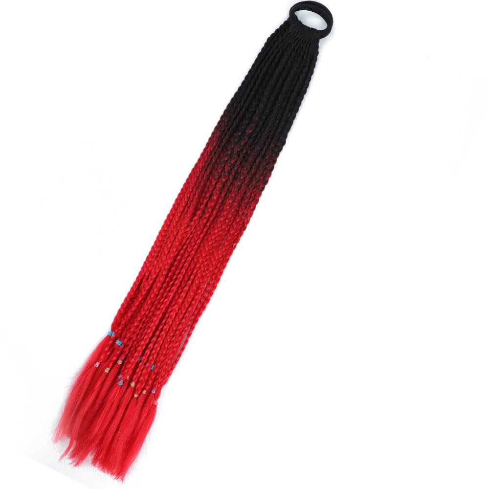 Colored Gradient Box Braided Ponytail For Girls With Elastic Hair Band Rubber Band Hair Accessories Wig Headband Hairpiece
