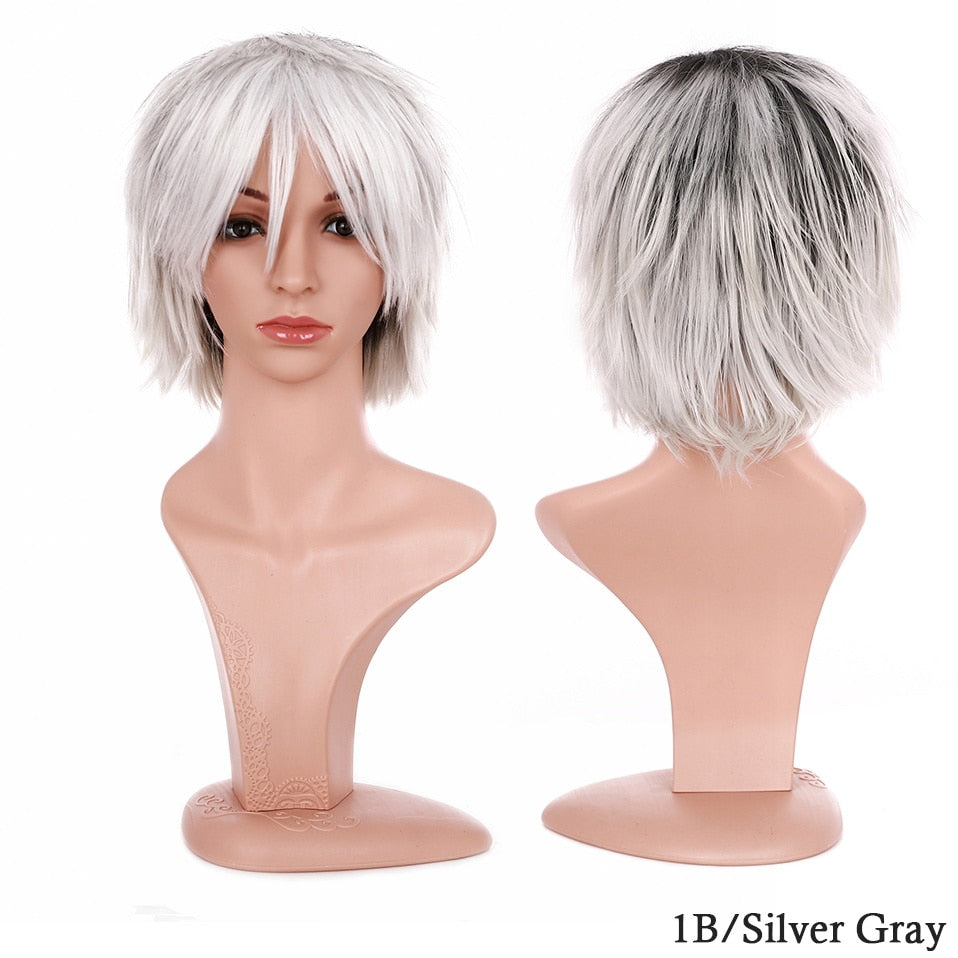Synthetic Wig Cosplay Wig White Red Green Blue Pink Yellow Hair Short Layer Wig Fake Hair Extension Women Party Wig