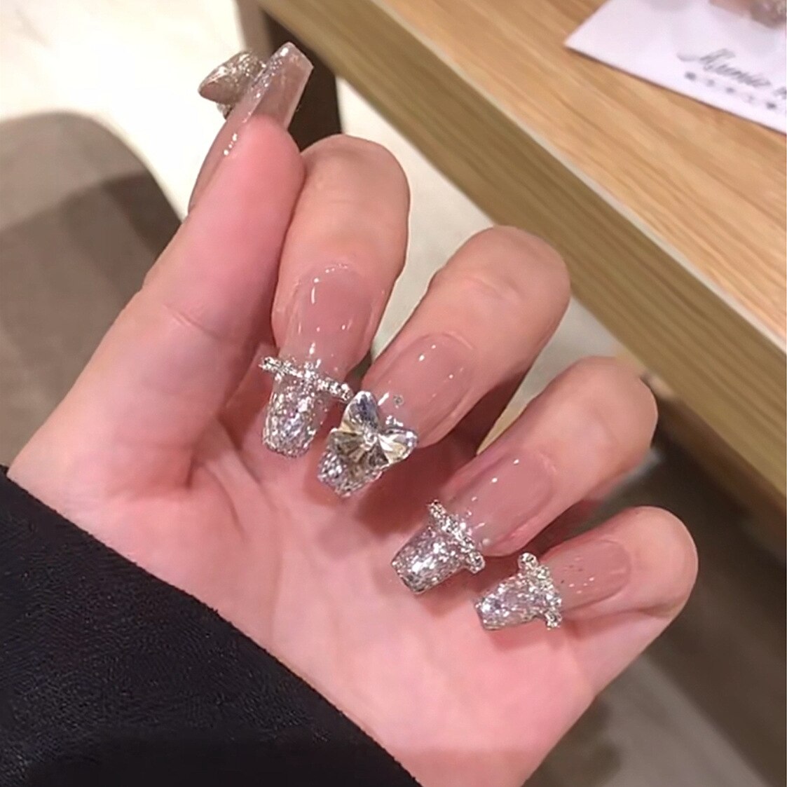 24pcs Butterfly decorated false nails Removable Long Paragraph Manicure fake nail tips full cover acrylic for girls nail