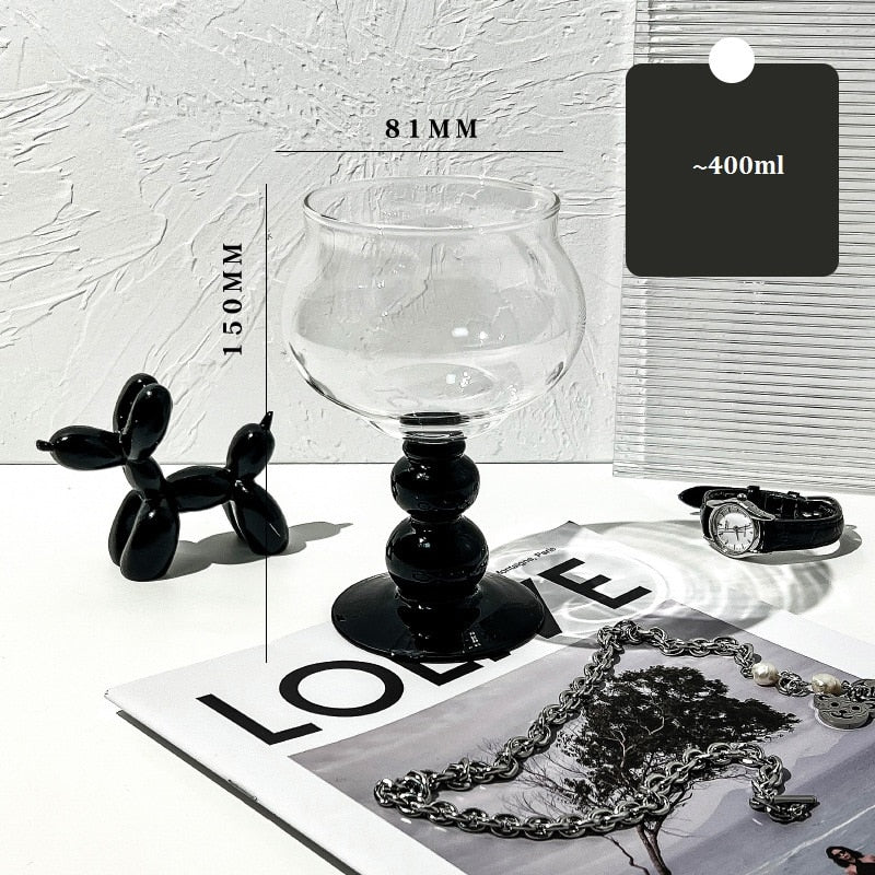 1 Piece 400ml 13oz Vintage Glass Goblet Ins Style Black Beaded Stemmed Cocktail Champagne White Red Wine Glasses Cup Stemware