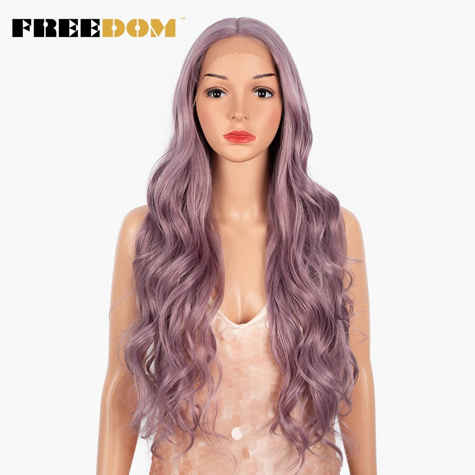 Synthetic Lace Wigs For Black Women Highlight Orange Ginger Blue Red T Part Lace Wig Ombre Brown Long Wavy Cosplay Wigs