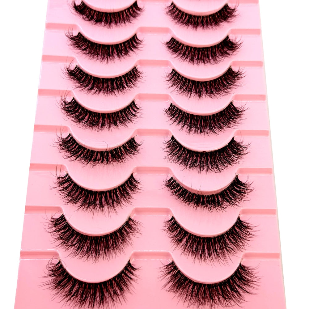 10 Pairs3D Mink Invisible Lash Handmade Crisscross Eyelashes Clear Band Soft Strip Eyelash Natural Long Wispy False Lashes