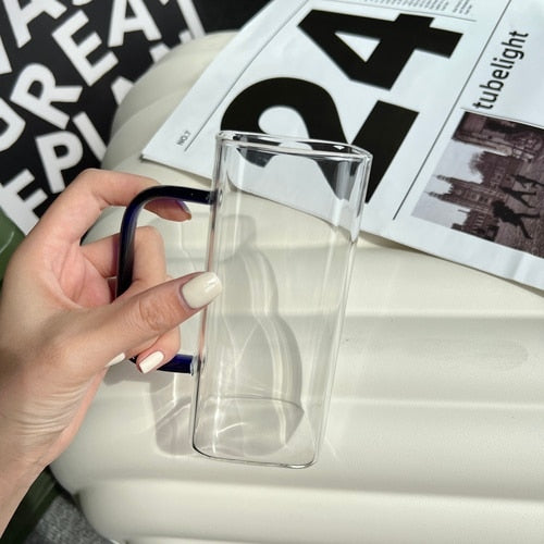 400ml Square Glass Mug Breakfast Milk Coffee Cup Microwave Safe Transparent Beer Mug Coffee Mug Drinkware Glass