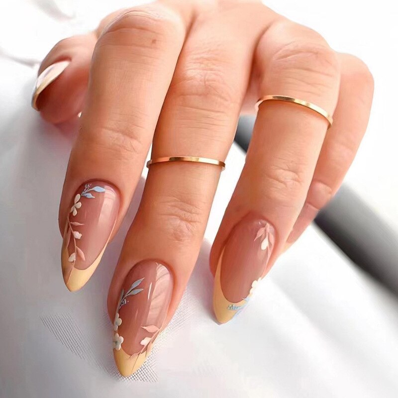 24pcs Almond Full Cover y2k black Sweet Fake Nails with glue cool Stiletto press on nails French artificial Nails With designs