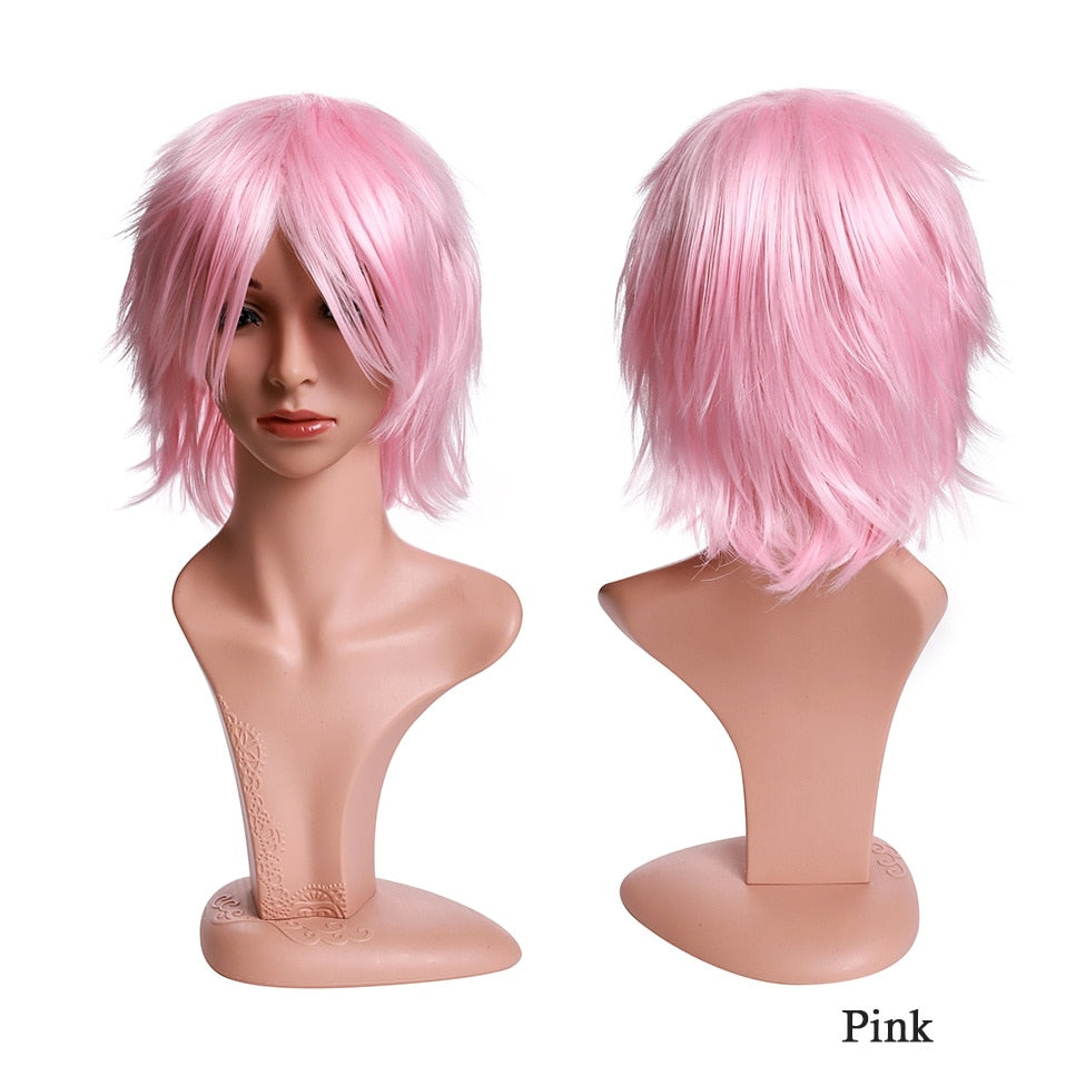 Synthetic Wig Cosplay Wig White Red Green Blue Pink Yellow Hair Short Layer Wig Fake Hair Extension Women Party Wig