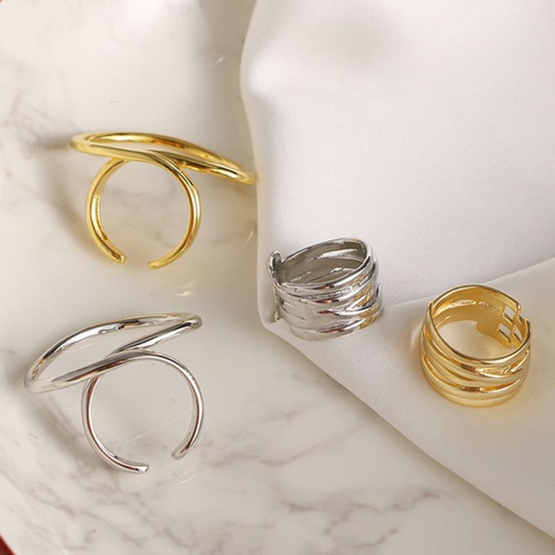2pcs Geometric Adjustable Rings Set for Women Korean Style Fashion Couple Ring Party Bridal Jewelry Accessories