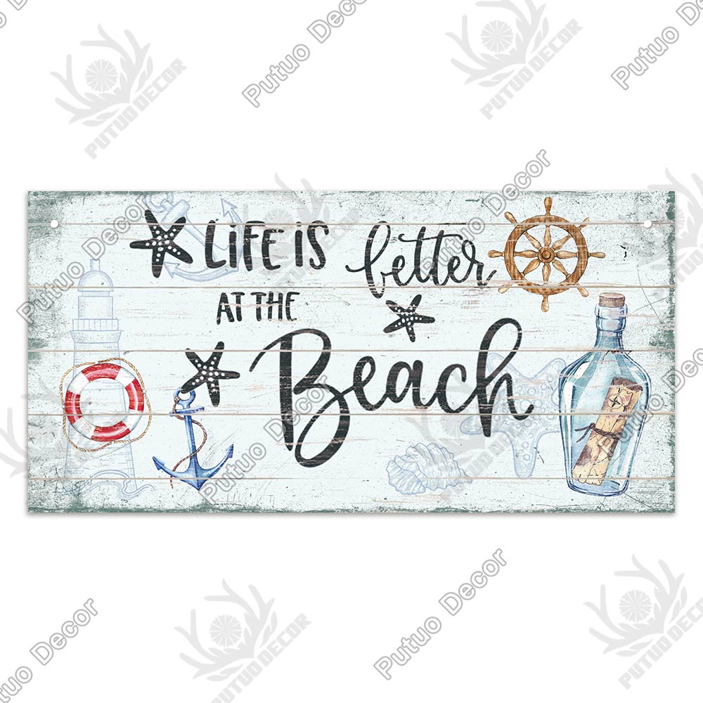 Putuo Decor Beach Home Signs Wood Wall Plaque Wooden Signs Welcome Decor Hanging Plate for Beach House Home Bedroom Tent Decor