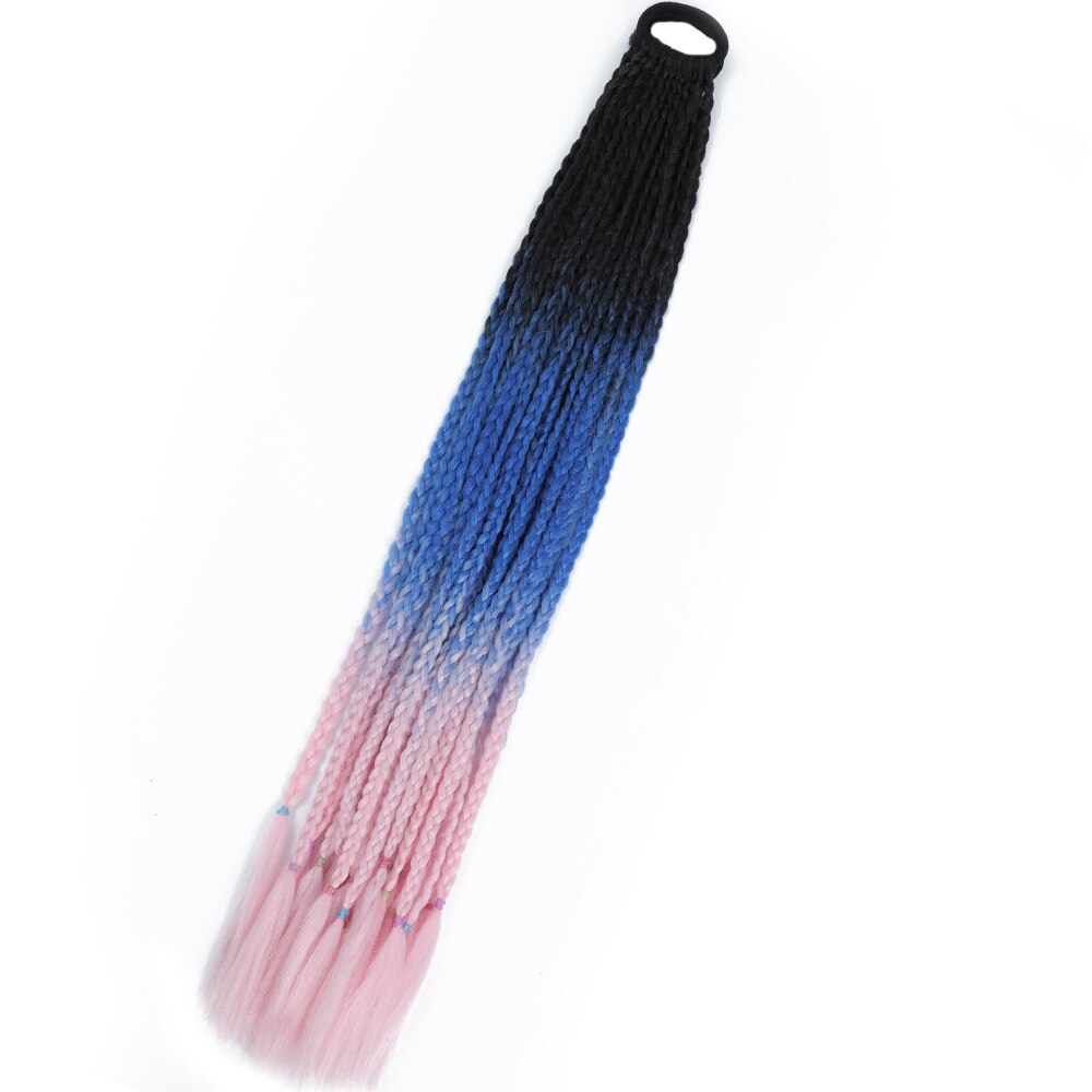 Colored Gradient Box Braided Ponytail For Girls With Elastic Hair Band Rubber Band Hair Accessories Wig Headband Hairpiece