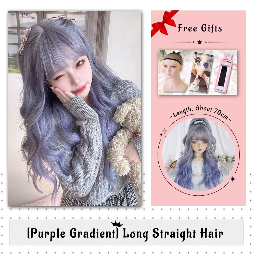 Brown Black Gold Wool Roll Synthetic Wig For Women Long Roll Wig Bangs Cosplay Party Heat Resistant Hair
