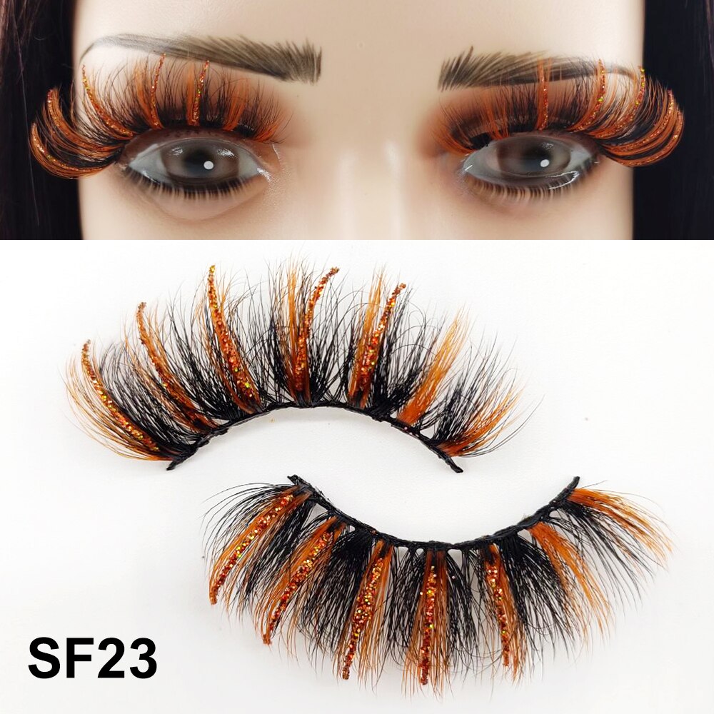 5D Fluffy 18-22MM Glitter Mink Lashes 1 Pair Party Colored Mink Eyelashes Box Package Rainbow Pink White Fake Eyelashes