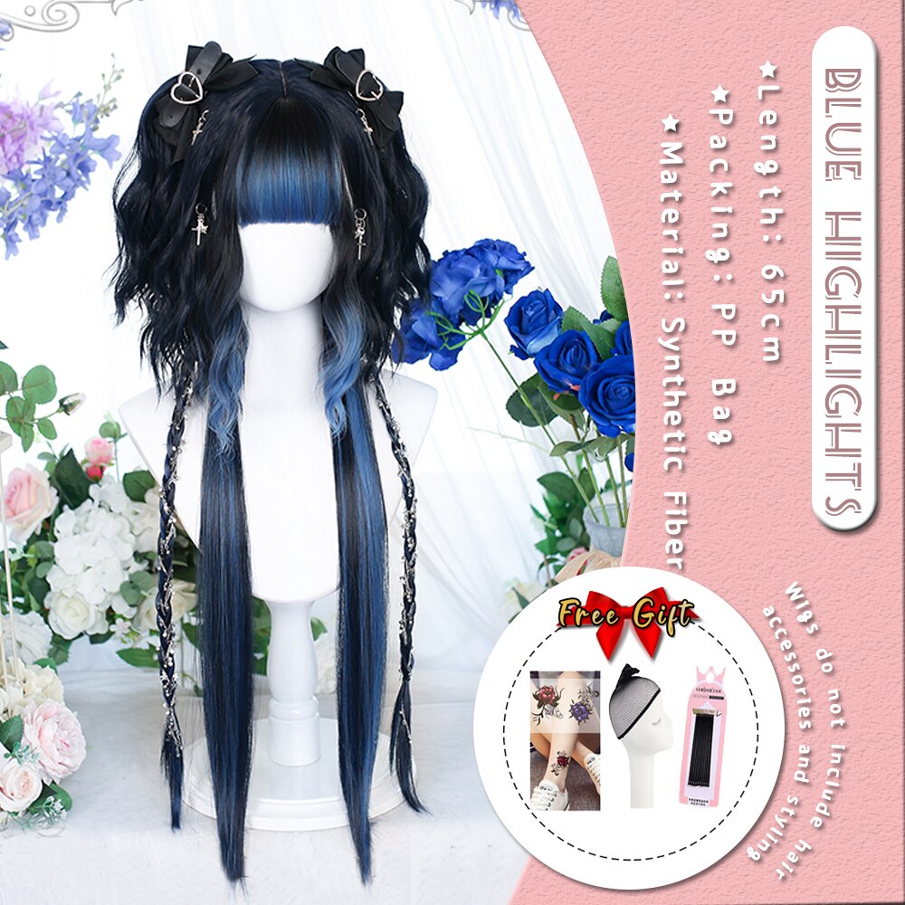 Extra Long Curly Hair with Bangs Cosplay Party Lolita Synthetic Wigs Heat Resistant Fiber