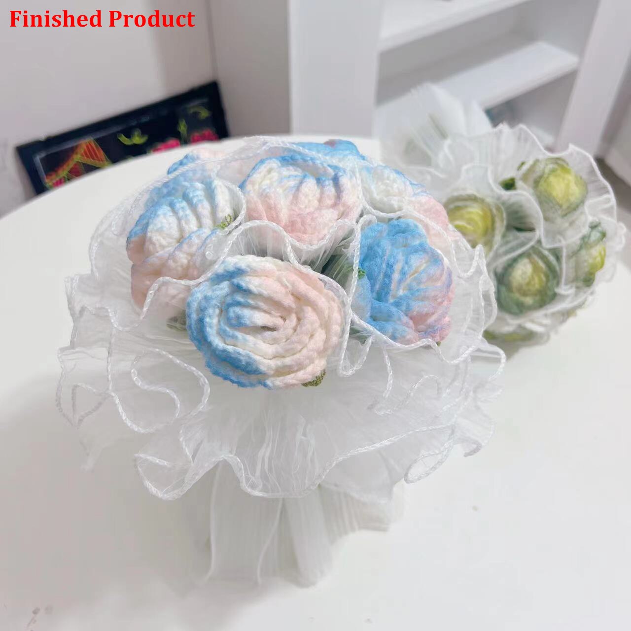 Knitting Flowers Rose Tulip Artificial Fake Flowers Bouquet Wedding Decoration Hand-woven Home Decorate Knit Fake Flower Gifts