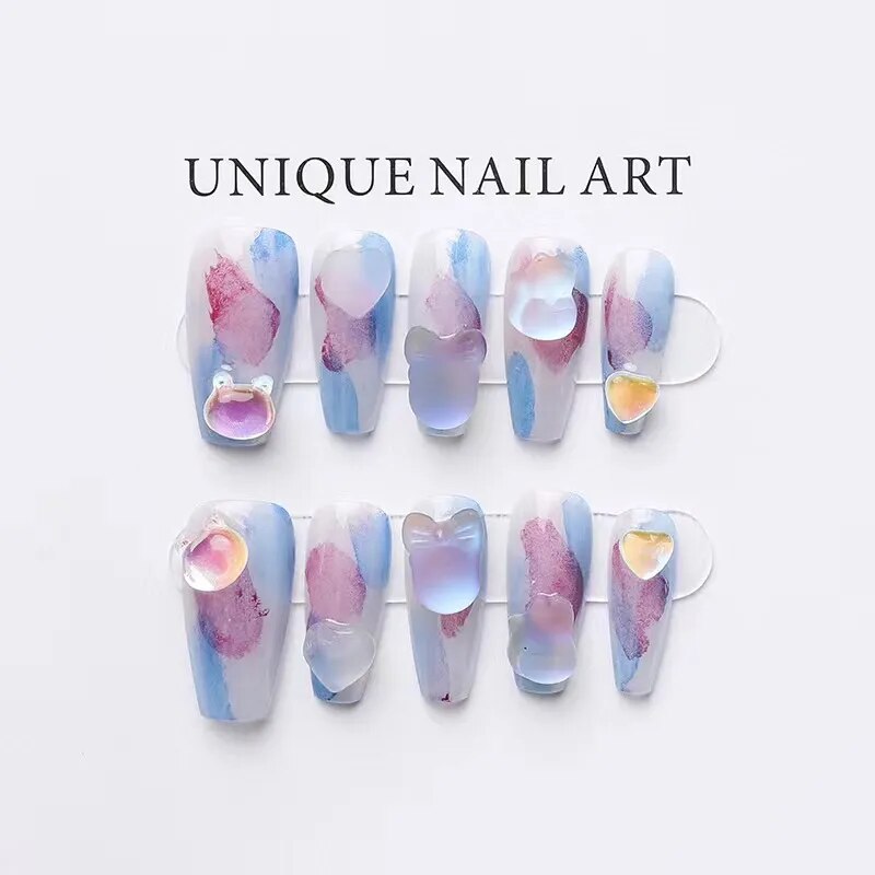 Blue Whale Handmade Wearable Fake Nails Mermaid Ocean Wearing Nails Sticker Reusable Press On Nail Patches Decoration