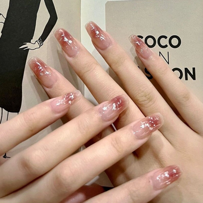 24Pcs False Nails Coffin Almond Artificial Fake Nails with glue Full Cover Nail Tips Press On Nails Manicure