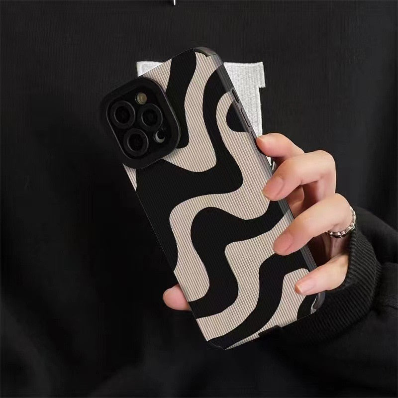 Fashion Zebra Stripe Black White Phone Case For iPhone 14 11 12 13 15 Pro Max 14 15 7 8 Plus X XS Max XR Shockproof Soft Cover