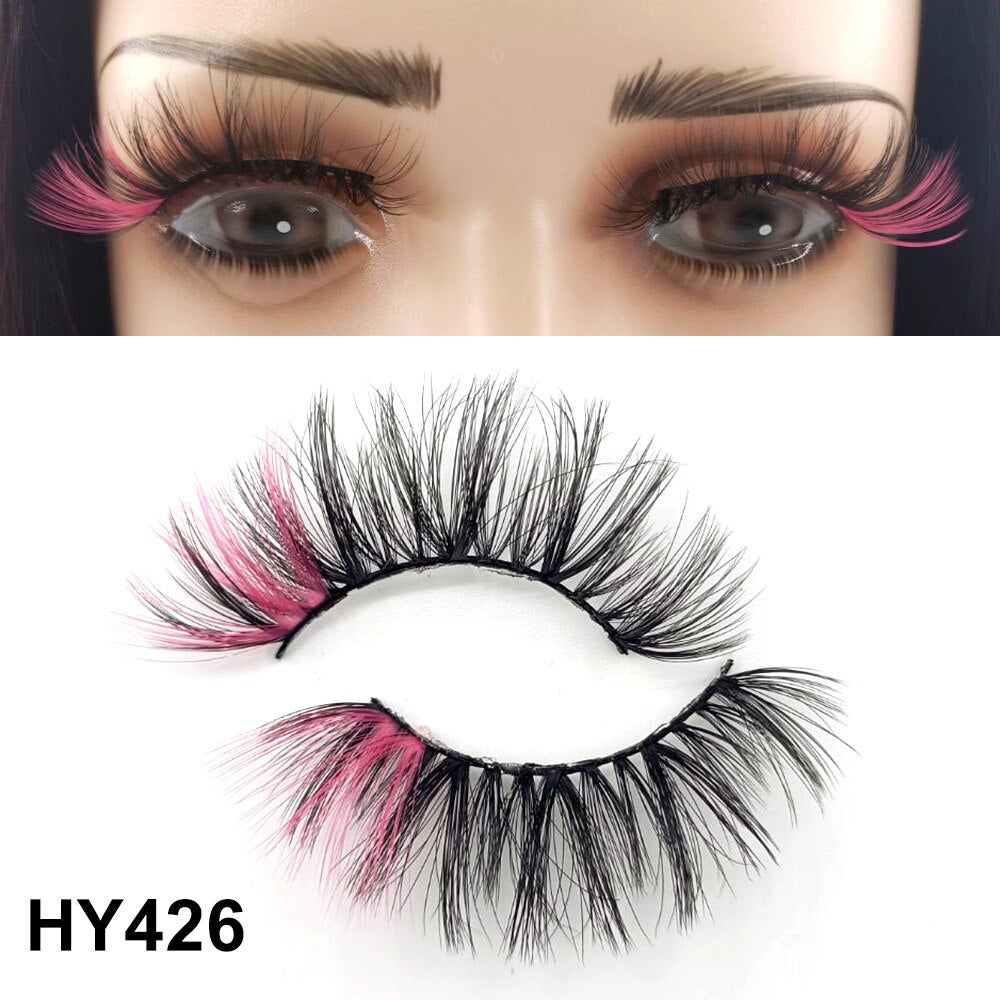 1 Pair 25MM Colored Mink Lashes 5D Fluffy Party Mink Eyelashes Box Package Supplies 3D Pink White Cosplay Fake Eyelashes