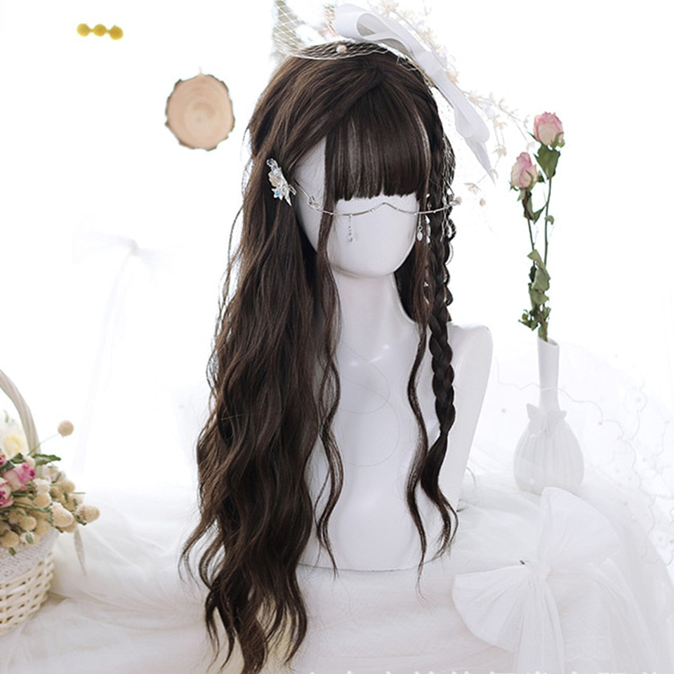 synthetic long curly hair wavy female golden gradient blue purple pink color wig cosplay Lolita wig high temperature