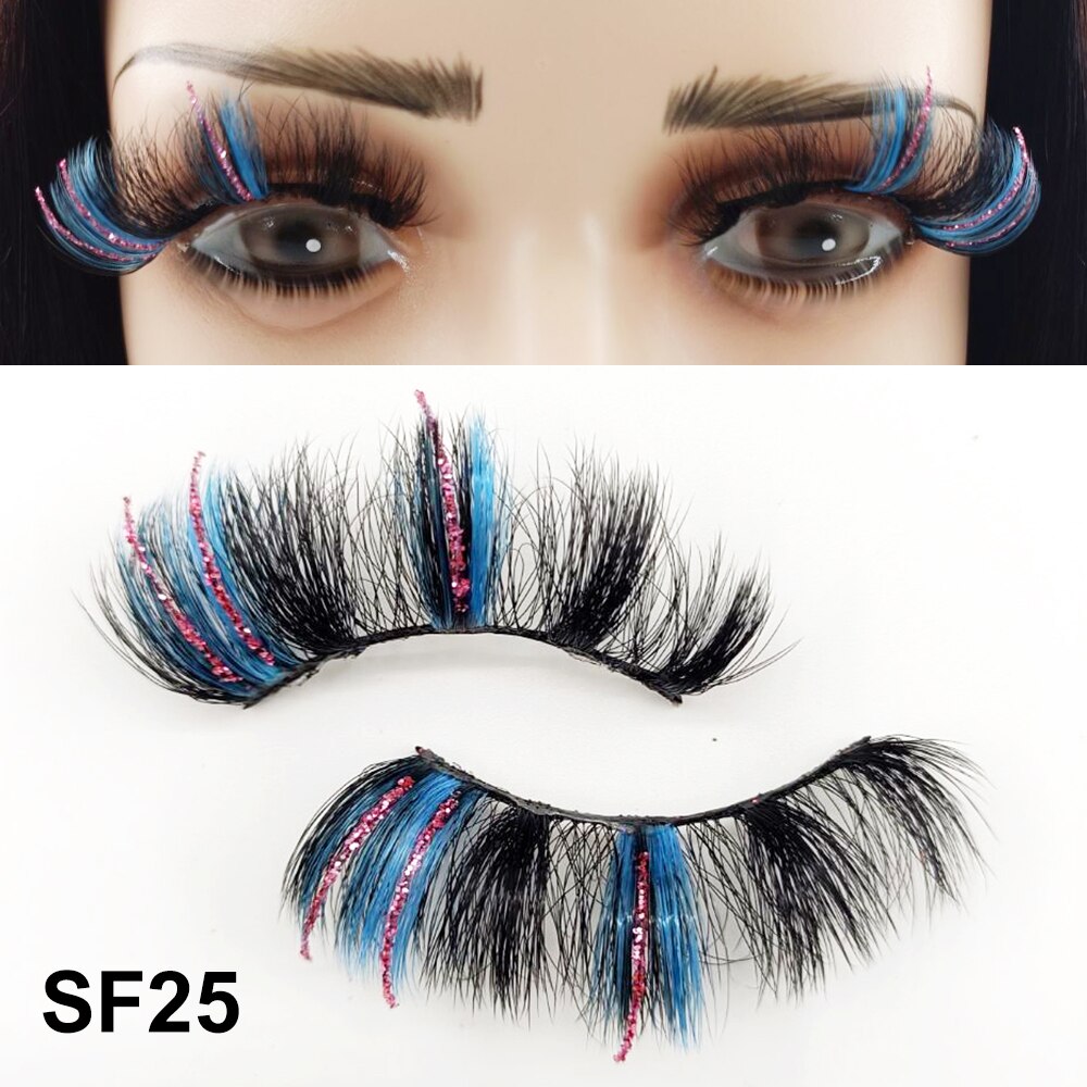 5D Fluffy 18-22MM Glitter Mink Lashes 1 Pair Party Colored Mink Eyelashes Box Package Rainbow Pink White Fake Eyelashes