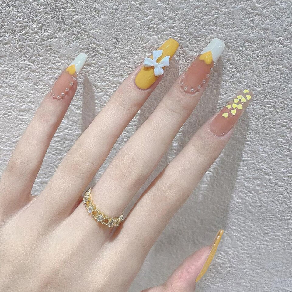 24pcs Butterfly decorated false nails Removable Long Paragraph Manicure fake nail tips full cover acrylic for girls nail