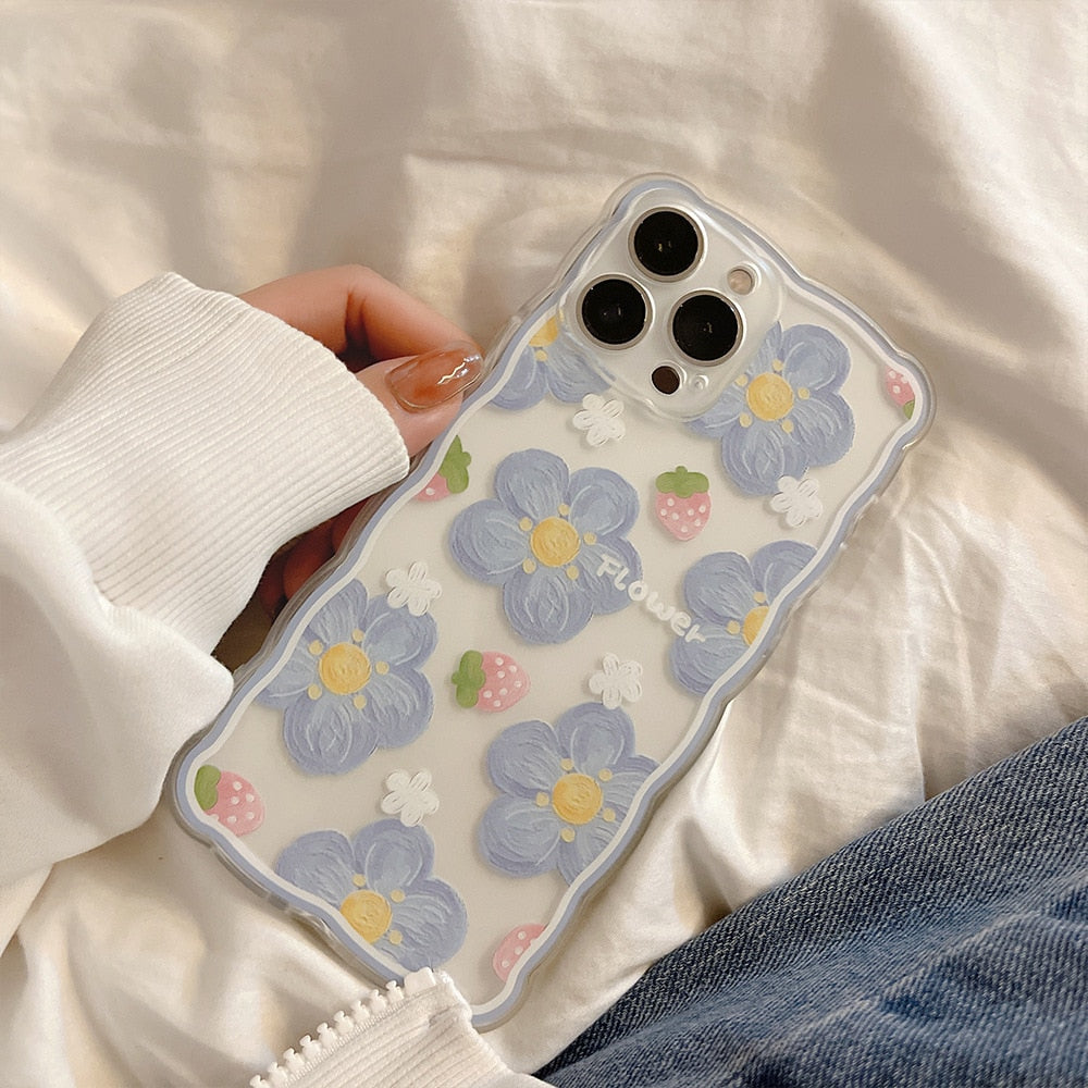 Retro sweet summer oil painting flower transparent Phone Case For iPhone 14 13 11 12 Pro Max XR Xs Max 7 8 Plus Case Cute Cover