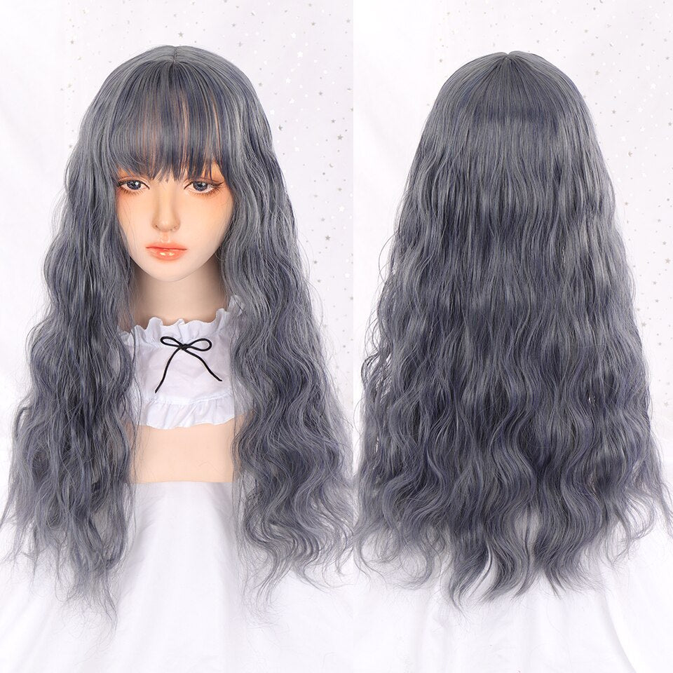 synthesis Long wavy curly girl blonde gradient pink Lolita cosplay curly bangs party wig