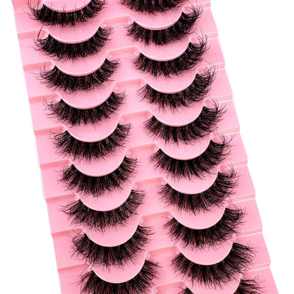 10 Pairs3D Mink Invisible Lash Handmade Crisscross Eyelashes Clear Band Soft Strip Eyelash Natural Long Wispy False Lashes
