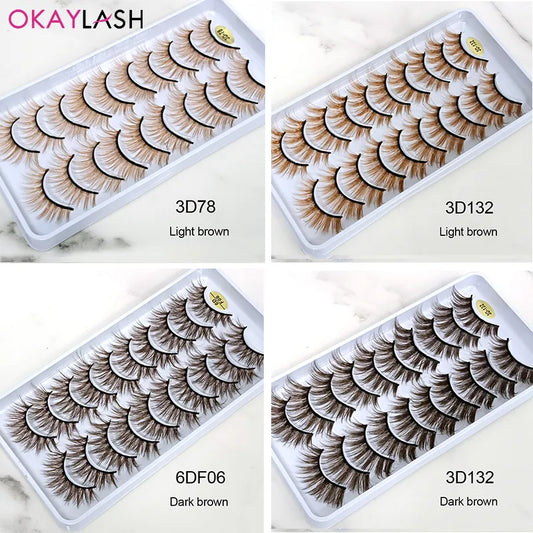 Blond False Eyelashes 10 Pairs/Case Light Dark Brown Fake Colored Eye Lashes 3D Fluffy