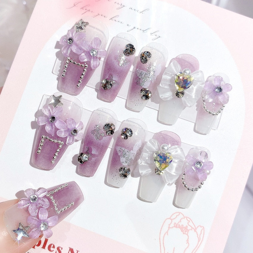 24Pcs Black Bow Detachable Fingernails Ballerina Wearable Fake Nails Press on Square Head False Nails Full Cover Nail Tips