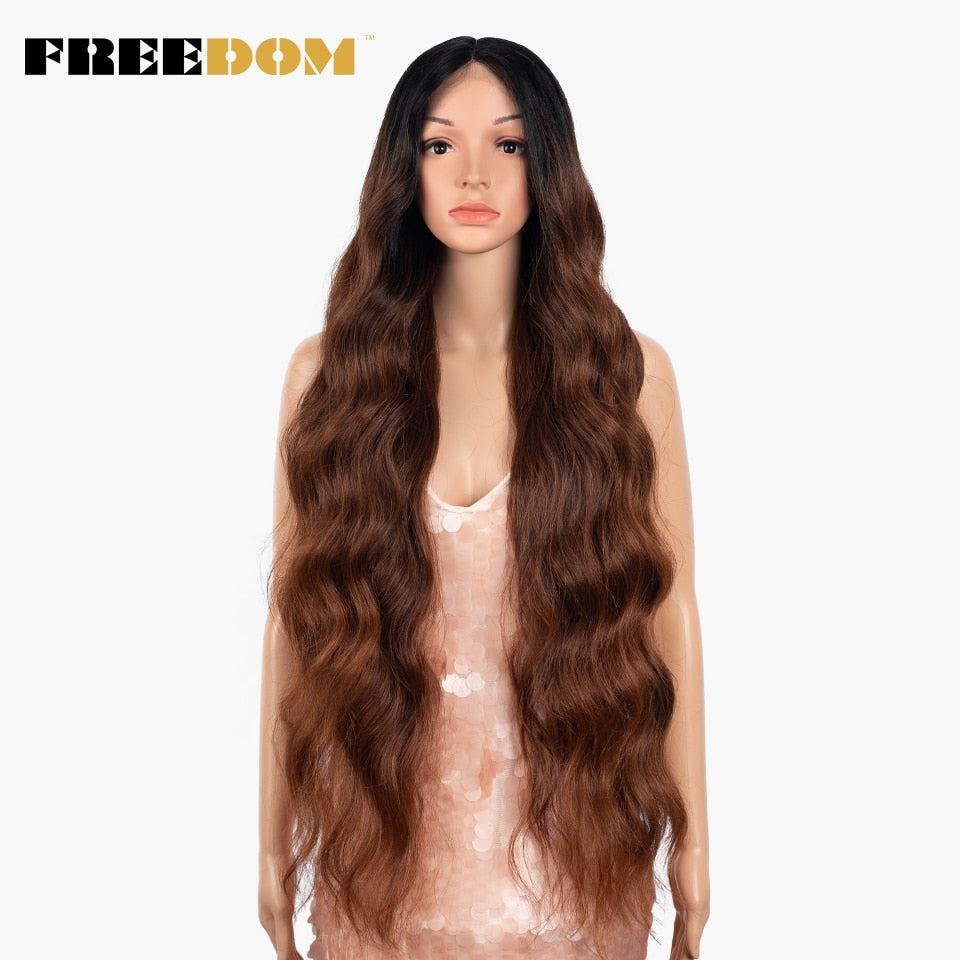 Synthetic Lace Front Wig 36 inch Body Wave Wigs For Women Ombre Blonde Ginger Highlight Wig Long Wavy Cosplay Wigs