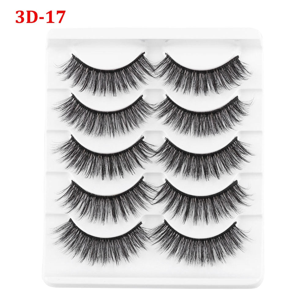 5 Pairs 3D Faux Mink Hair False Eyelashes Wispies Fluffies Drama Natural Long Soft Handmade Cruelty-free Black Lashes